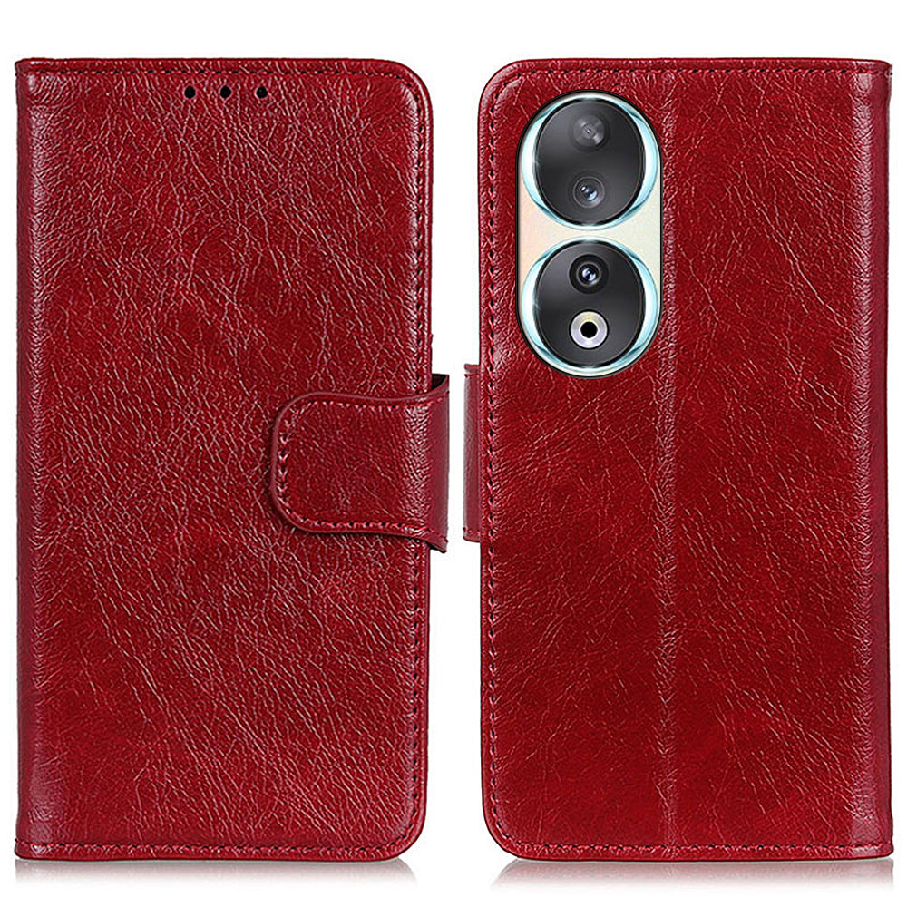 For Honor 90 Split Leather Wallet Stand Protective Case Nappa Texture Phone Cover