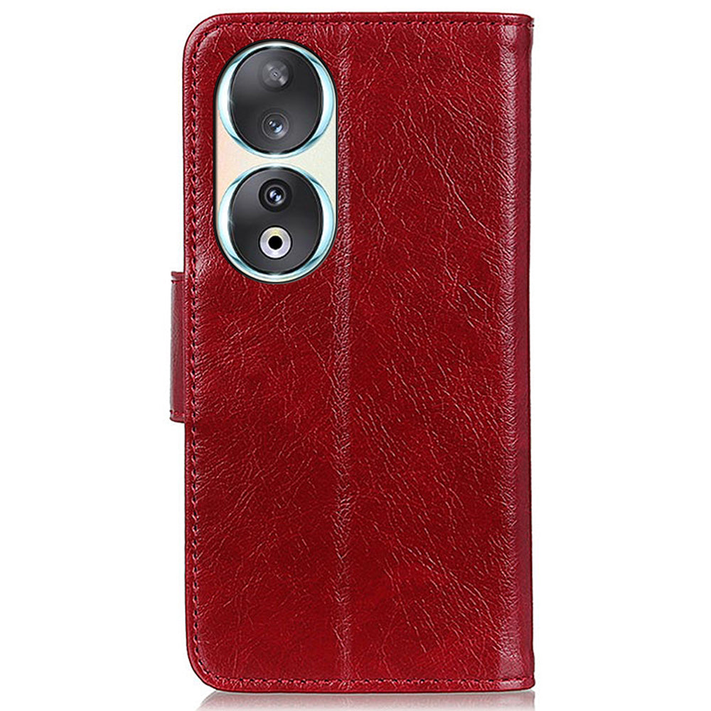 For Honor 90 Split Leather Wallet Stand Protective Case Nappa Texture Phone Cover