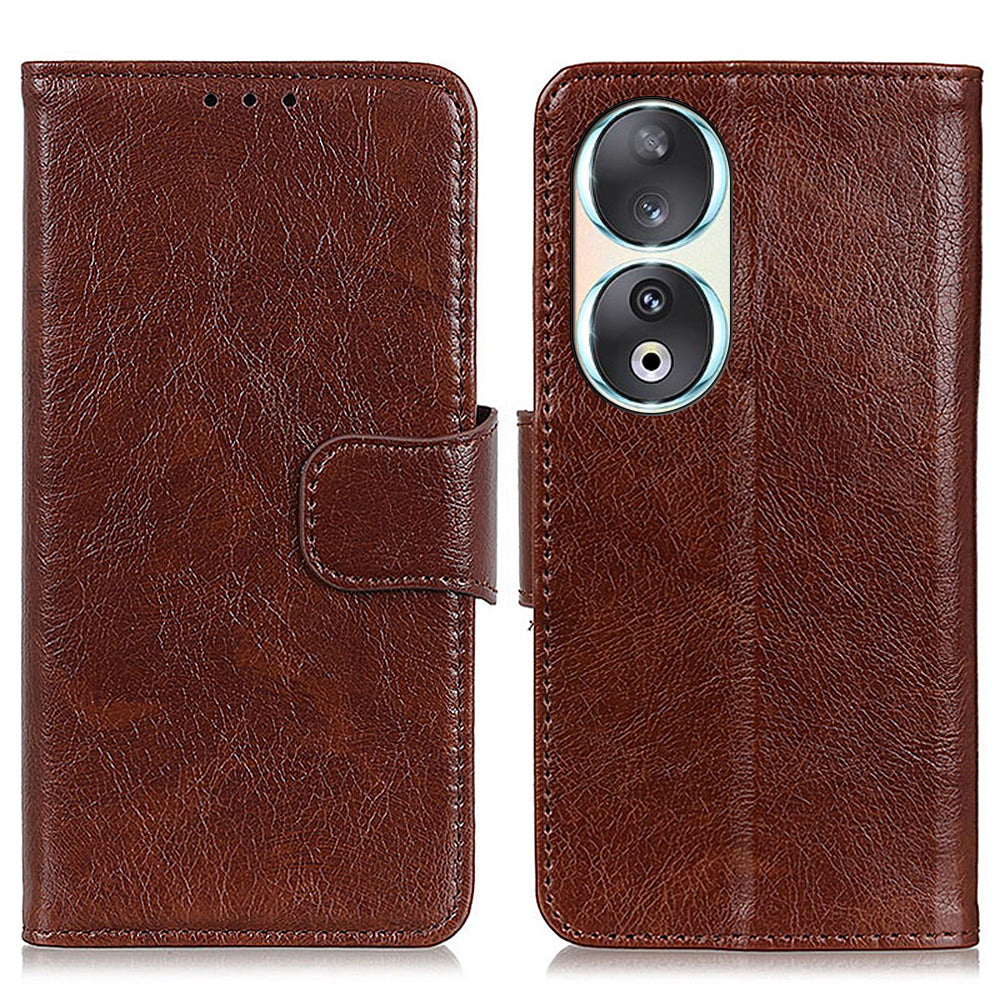 For Honor 90 Split Leather Wallet Stand Protective Case Nappa Texture Phone Cover