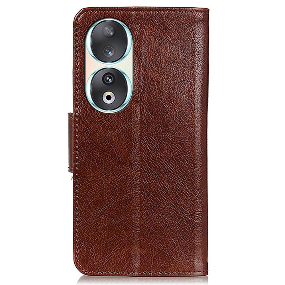 For Honor 90 Split Leather Wallet Stand Protective Case Nappa Texture Phone Cover