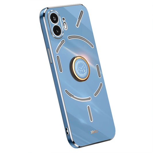 XINLI For Nothing Phone (2) Electroplated Phone Case TPU Anti-drop Back Cover with Ring Kickstand