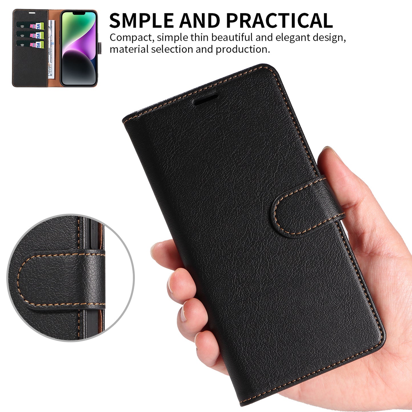 001 For iPhone 15 Pro RFID Blocking Wallet Magnetic Closure Phone Case PU Leather Stand Cover