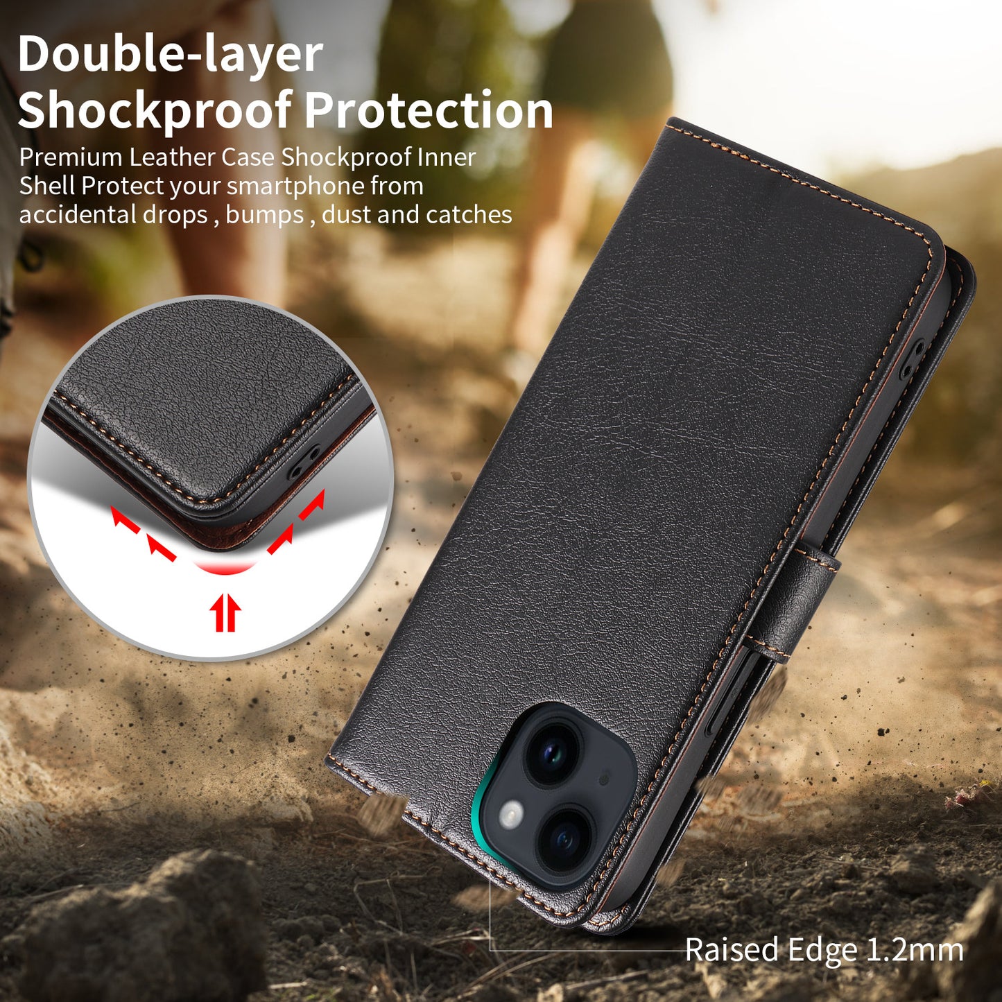 001 For iPhone 15 Pro Max Magnetic Closure Phone Case RFID Blocking Wallet PU Leather Stand Cover