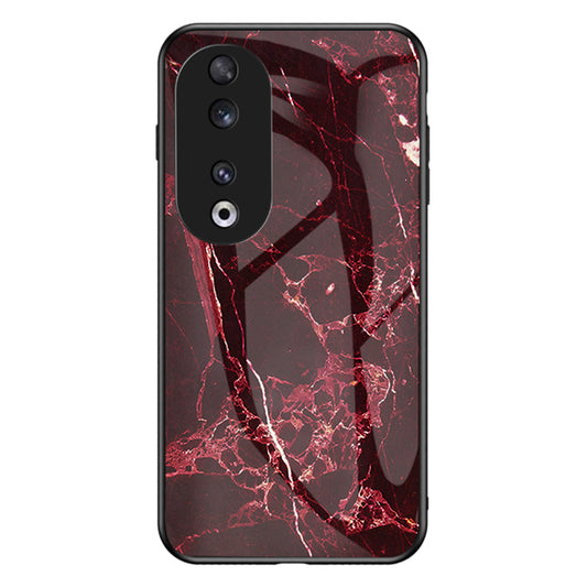 For Honor 90 Marble Pattern Back Case Tempered Glass+PC+TPU Shockproof Phone Cover