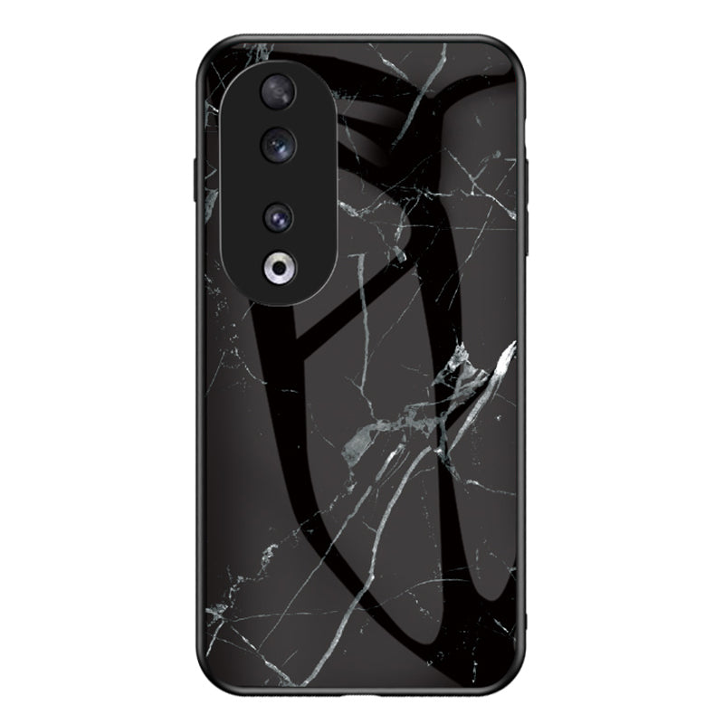 For Honor 90 Marble Pattern Back Case Tempered Glass+PC+TPU Shockproof Phone Cover