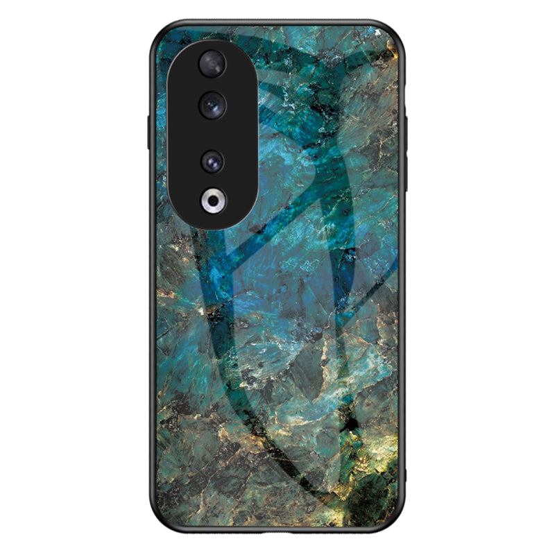 For Honor 90 Marble Pattern Back Case Tempered Glass+PC+TPU Shockproof Phone Cover