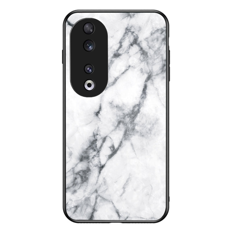 For Honor 90 Marble Pattern Back Case Tempered Glass+PC+TPU Shockproof Phone Cover