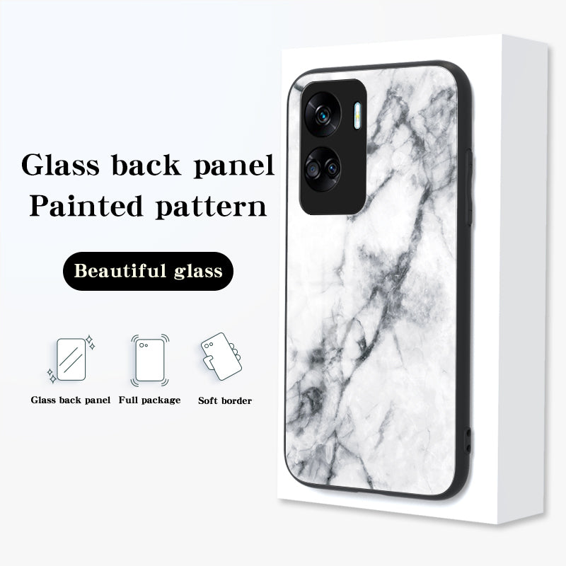 For Honor 90 Lite 5G Marble Pattern Anti-drop Phone Case PC+TPU+Tempered Glass Cover