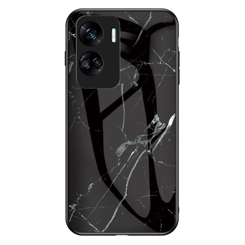For Honor 90 Lite 5G Marble Pattern Anti-drop Phone Case PC+TPU+Tempered Glass Cover