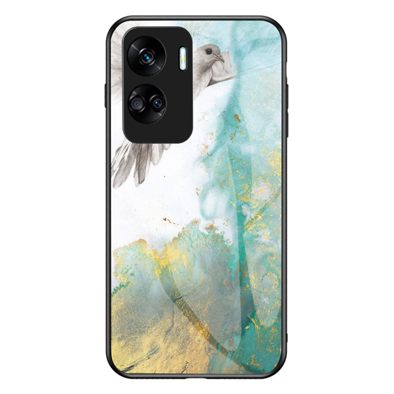 For Honor 90 Lite 5G Marble Pattern Anti-drop Phone Case PC+TPU+Tempered Glass Cover