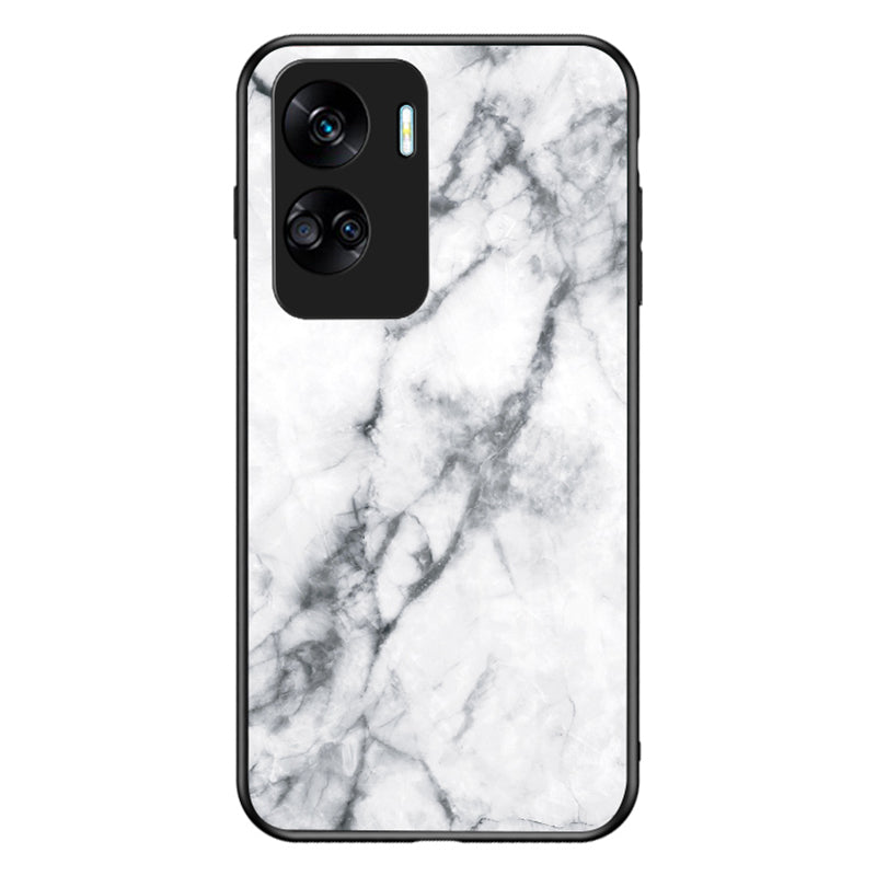 For Honor 90 Lite 5G Marble Pattern Anti-drop Phone Case PC+TPU+Tempered Glass Cover