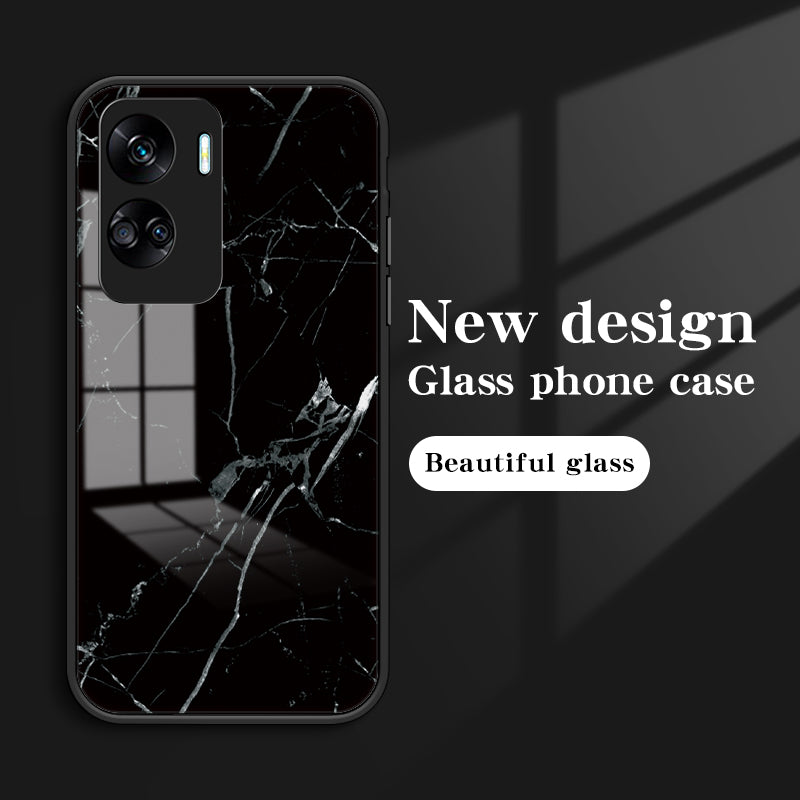 For Honor 90 Lite 5G Marble Pattern Anti-drop Phone Case PC+TPU+Tempered Glass Cover