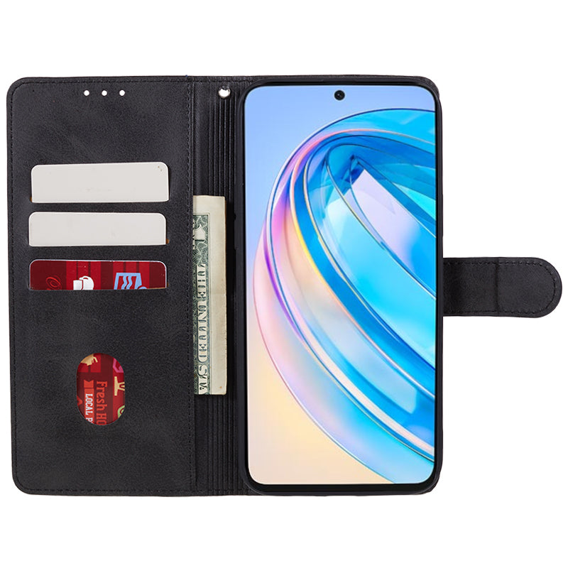 For Honor X8a 5G Calf Texture PU Leather Wallet Case Anti-Drop Stand Cell Phone Cover Shell