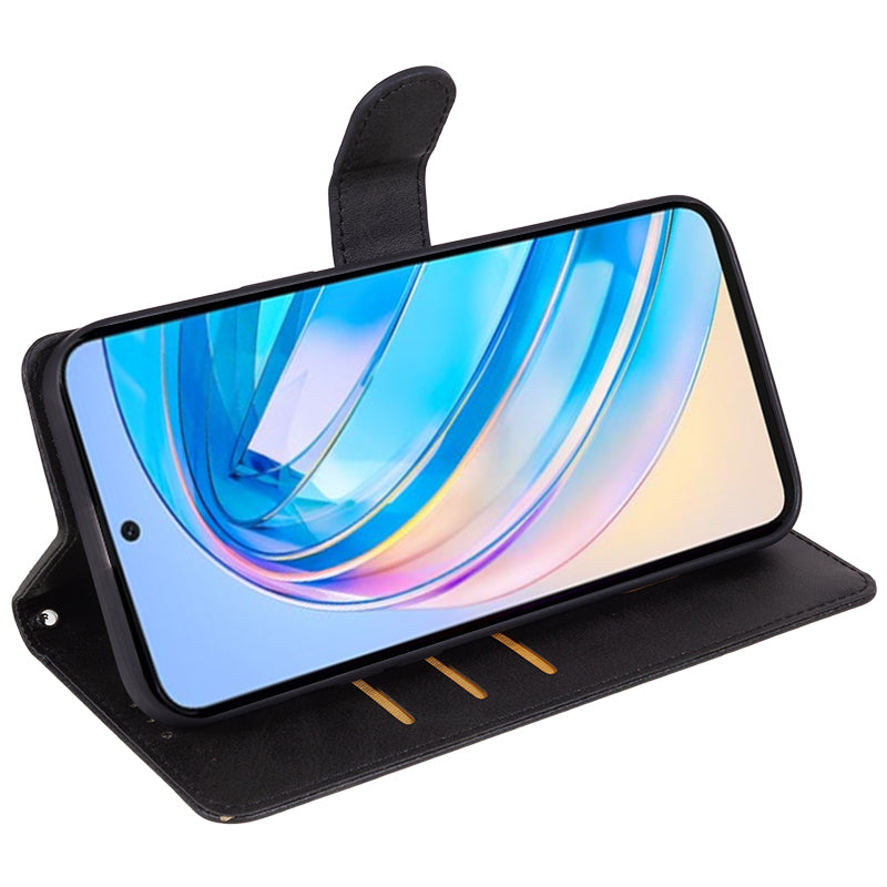 For Honor X8a 5G Calf Texture PU Leather Wallet Case Anti-Drop Stand Cell Phone Cover Shell