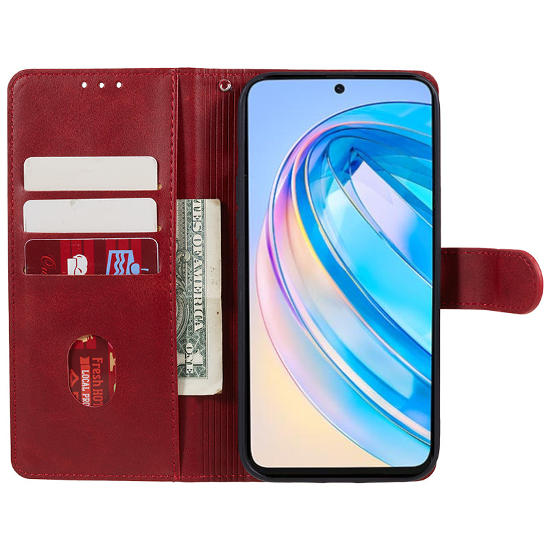 For Honor X8a 5G Calf Texture PU Leather Wallet Case Anti-Drop Stand Cell Phone Cover Shell