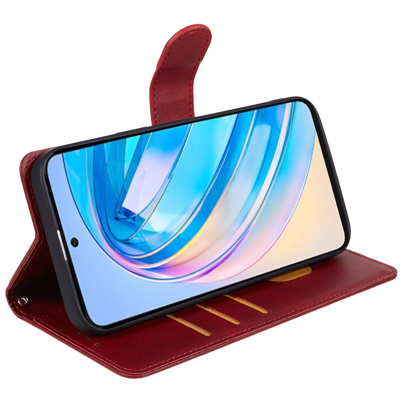 For Honor X8a 5G Calf Texture PU Leather Wallet Case Anti-Drop Stand Cell Phone Cover Shell