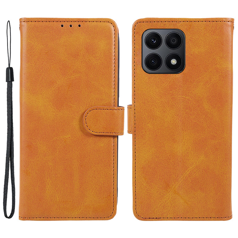 For Honor X8a 5G Calf Texture PU Leather Wallet Case Anti-Drop Stand Cell Phone Cover Shell
