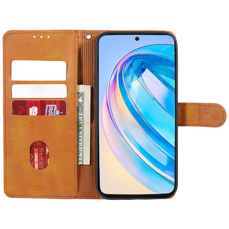 For Honor X8a 5G Calf Texture PU Leather Wallet Case Anti-Drop Stand Cell Phone Cover Shell