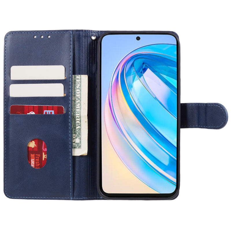For Honor X8a 5G Calf Texture PU Leather Wallet Case Anti-Drop Stand Cell Phone Cover Shell