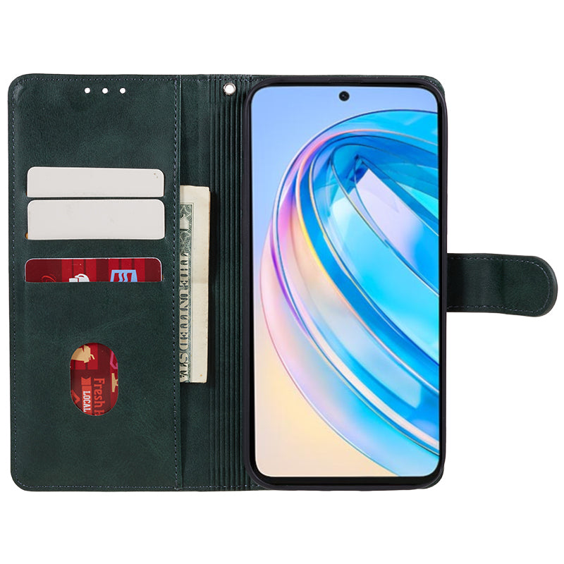 For Honor X8a 5G Calf Texture PU Leather Wallet Case Anti-Drop Stand Cell Phone Cover Shell