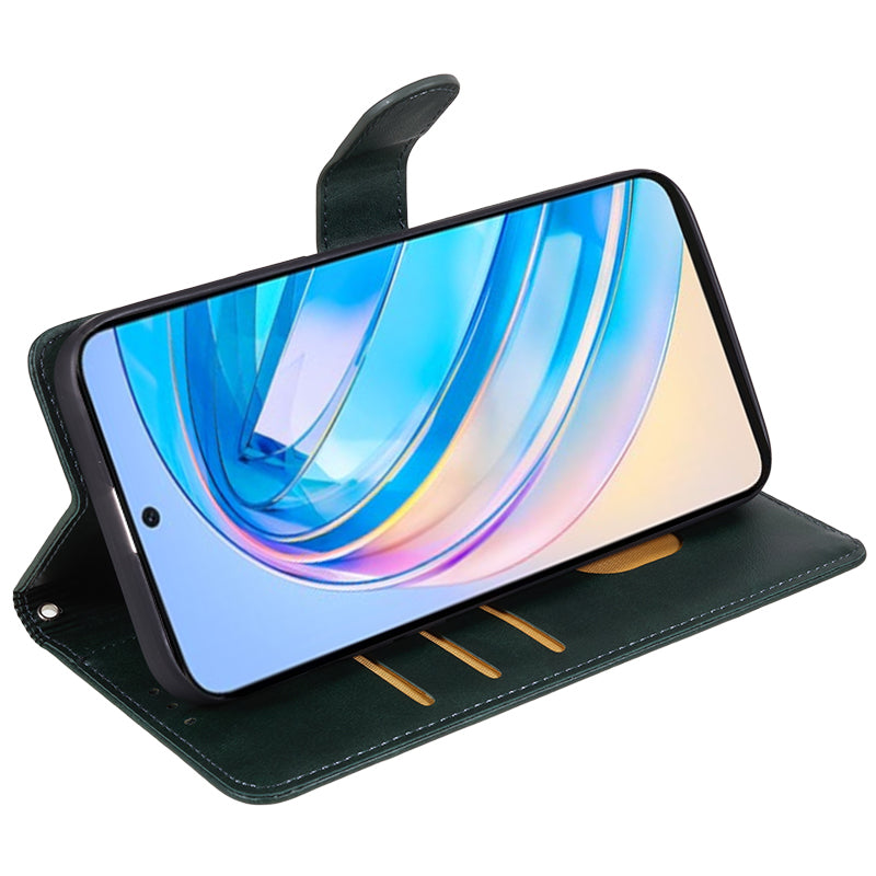 For Honor X8a 5G Calf Texture PU Leather Wallet Case Anti-Drop Stand Cell Phone Cover Shell