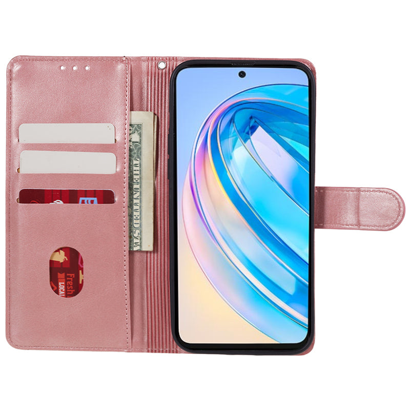 For Honor X8a 5G Calf Texture PU Leather Wallet Case Anti-Drop Stand Cell Phone Cover Shell