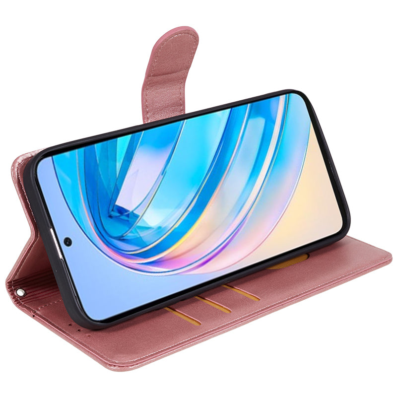 For Honor X8a 5G Calf Texture PU Leather Wallet Case Anti-Drop Stand Cell Phone Cover Shell