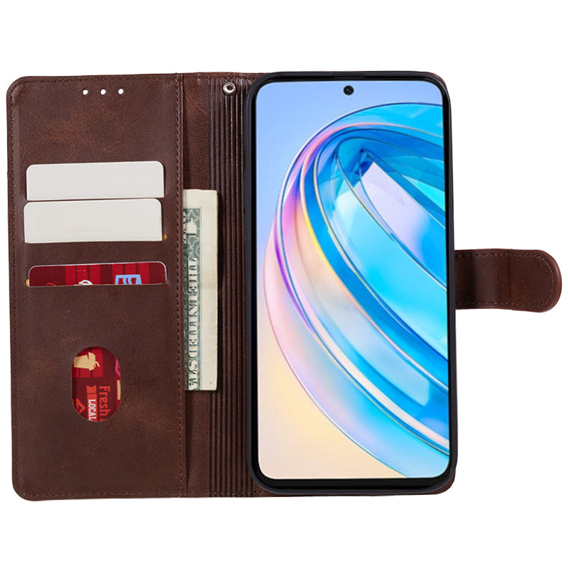 For Honor X8a 5G Calf Texture PU Leather Wallet Case Anti-Drop Stand Cell Phone Cover Shell