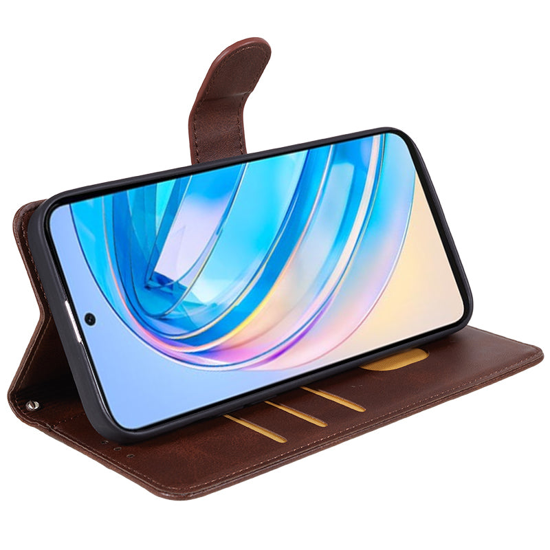 For Honor X8a 5G Calf Texture PU Leather Wallet Case Anti-Drop Stand Cell Phone Cover Shell