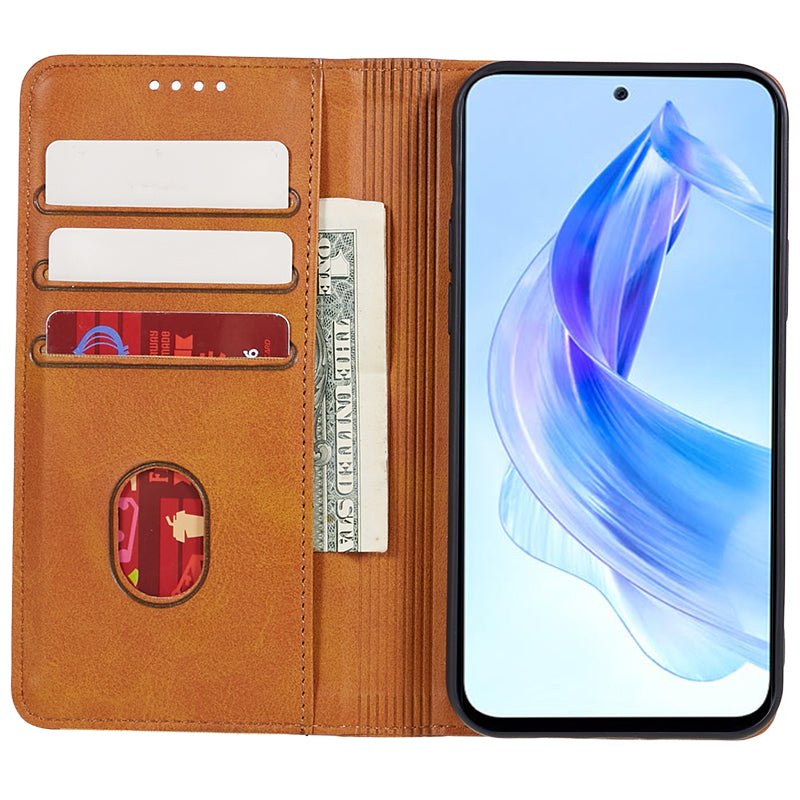 For Honor X8a 5G Business Style PU Leather Phone Case Calf Texture Magnetic Closing Stand Wallet Cover