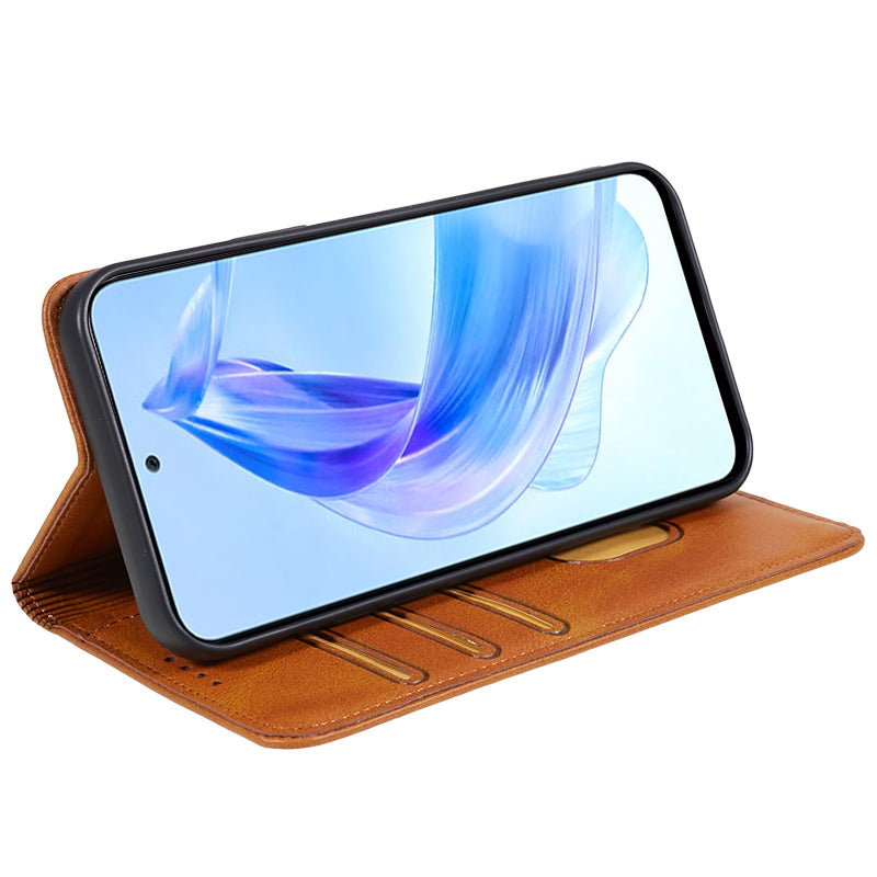 For Honor X8a 5G Business Style PU Leather Phone Case Calf Texture Magnetic Closing Stand Wallet Cover