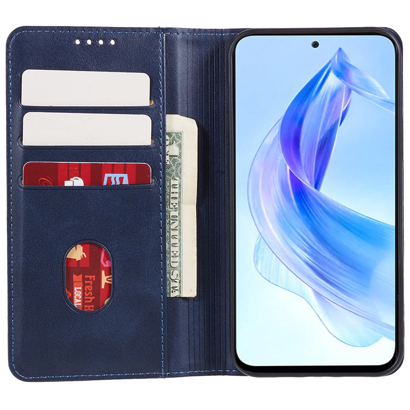 For Honor X8a 5G Business Style PU Leather Phone Case Calf Texture Magnetic Closing Stand Wallet Cover