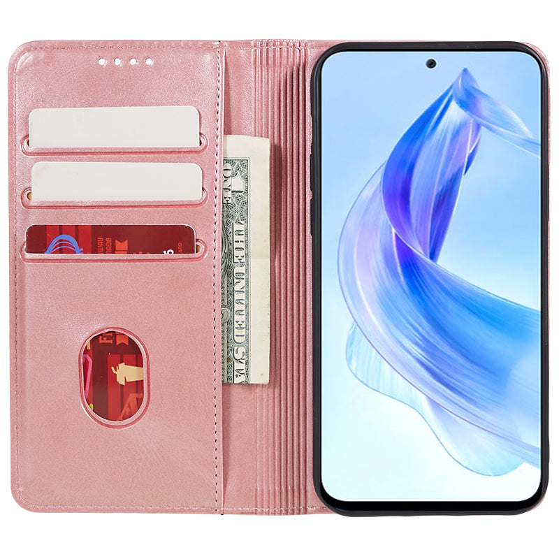 For Honor X8a 5G Business Style PU Leather Phone Case Calf Texture Magnetic Closing Stand Wallet Cover