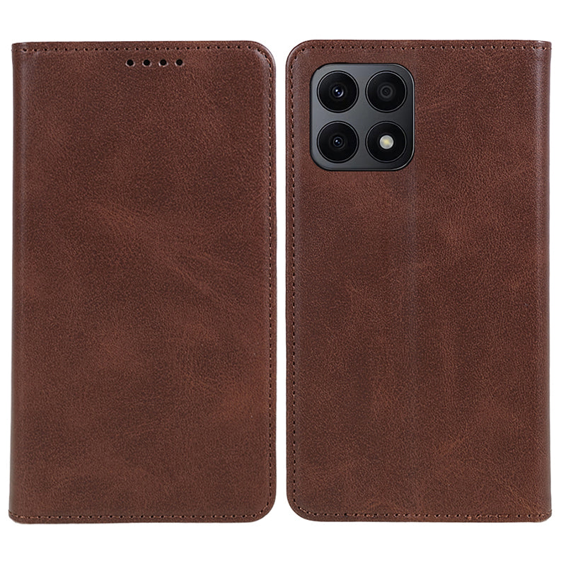 For Honor X8a 5G Business Style PU Leather Phone Case Calf Texture Magnetic Closing Stand Wallet Cover