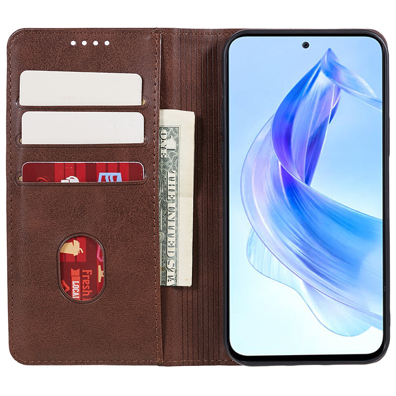 For Honor X8a 5G Business Style PU Leather Phone Case Calf Texture Magnetic Closing Stand Wallet Cover