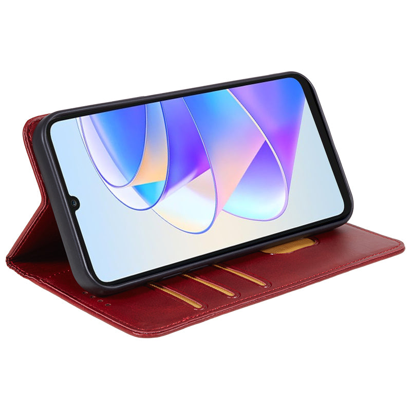 For Honor X7a 5G Phone Case Anti-Scratch PU Leather Calf Texture Magnetic Closing Stand Wallet Cover