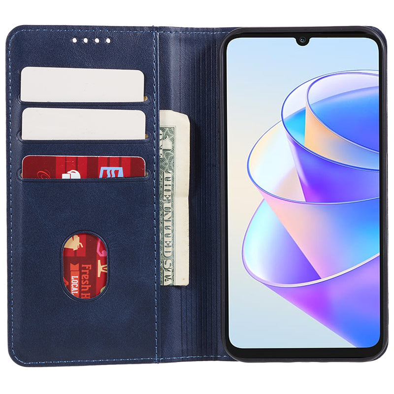 For Honor X7a 5G Phone Case Anti-Scratch PU Leather Calf Texture Magnetic Closing Stand Wallet Cover