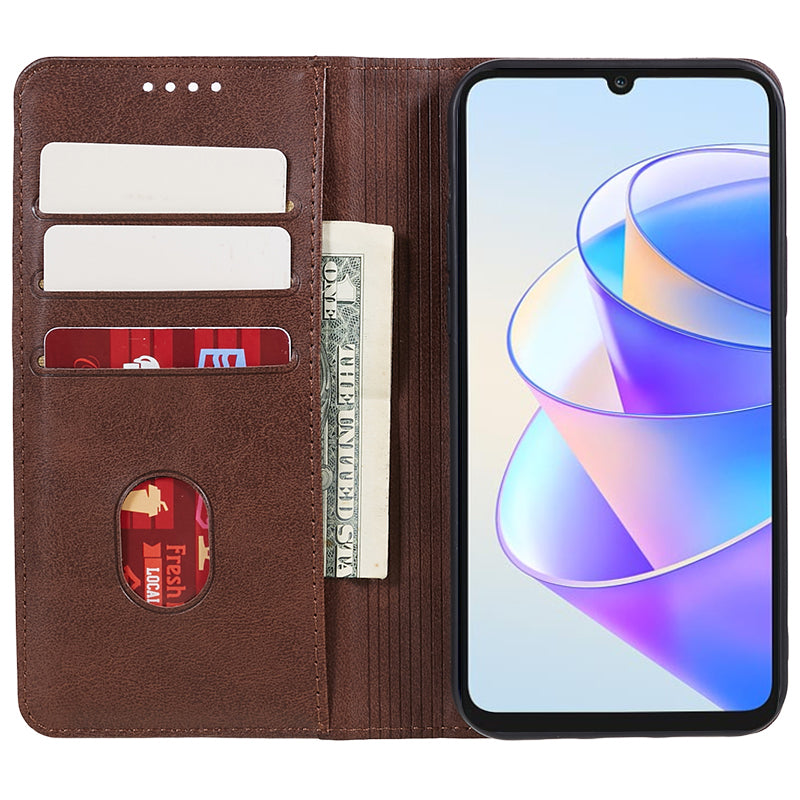 For Honor X7a 5G Phone Case Anti-Scratch PU Leather Calf Texture Magnetic Closing Stand Wallet Cover