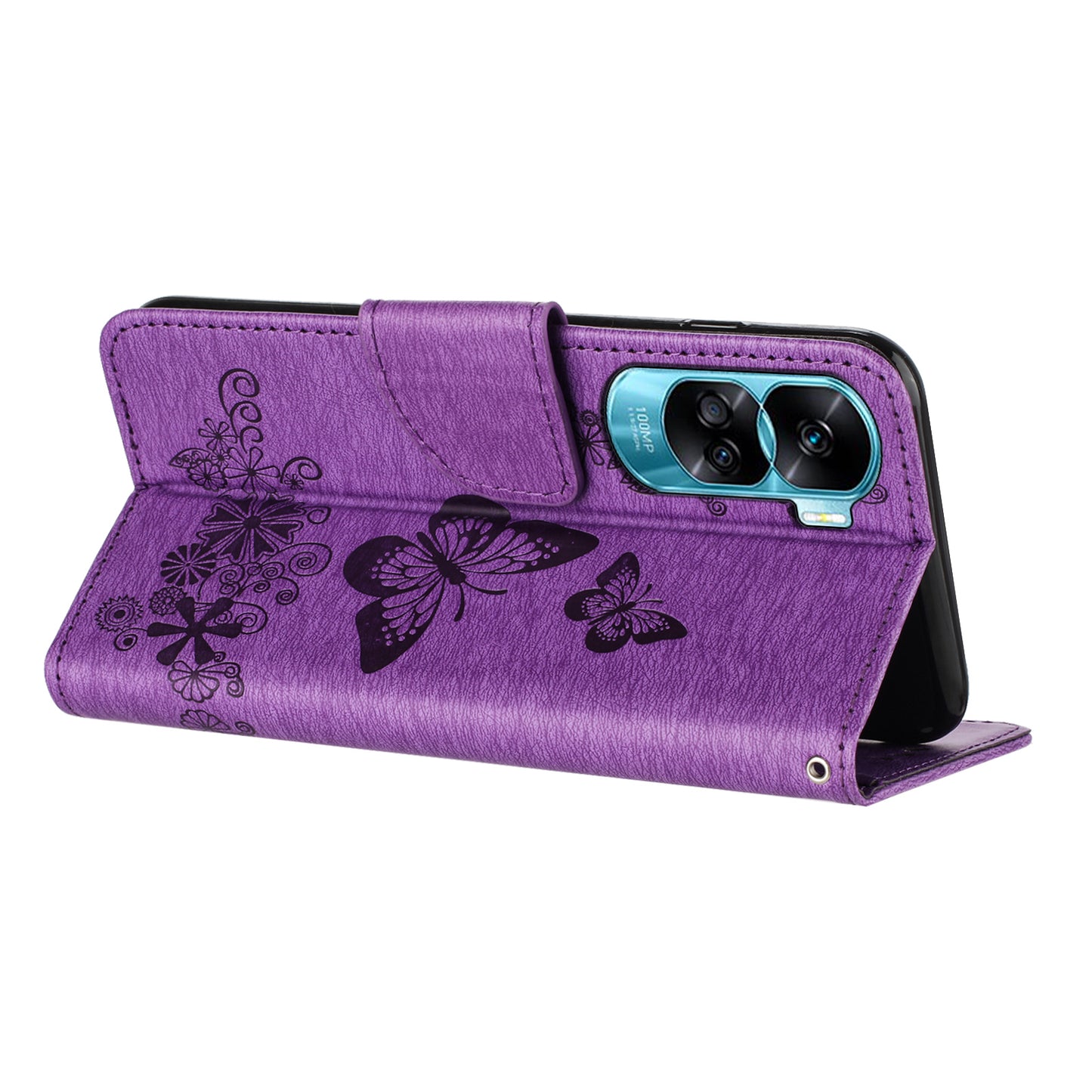 For Honor 90 Lite 5G / X50i 5G Butterflies Flower Imprinting Stand Phone Cover Leather Wallet Case