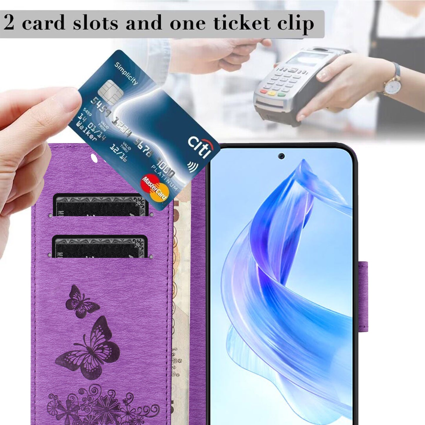 For Honor 90 Lite 5G / X50i 5G Butterflies Flower Imprinting Stand Phone Cover Leather Wallet Case