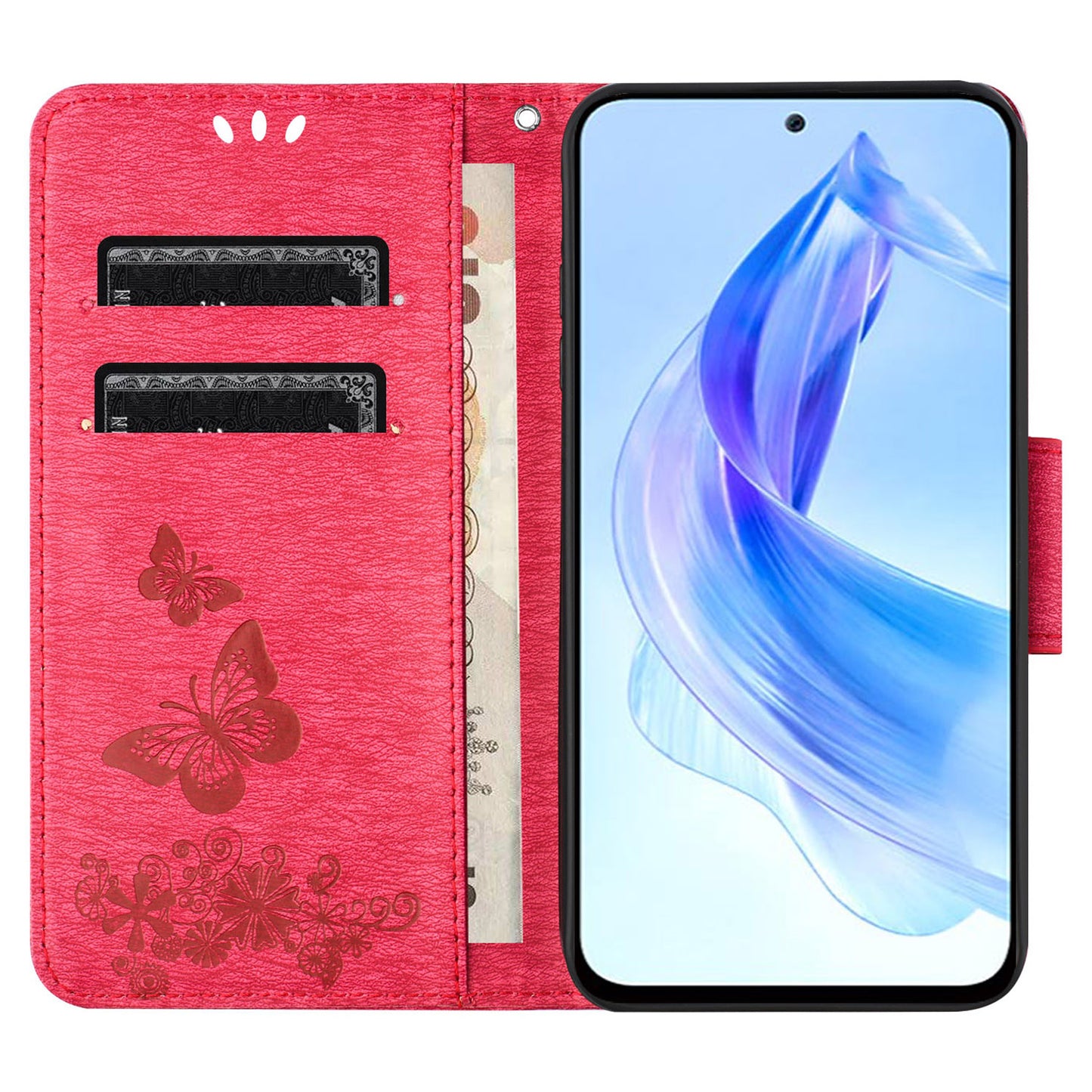 For Honor 90 Lite 5G / X50i 5G Butterflies Flower Imprinting Stand Phone Cover Leather Wallet Case