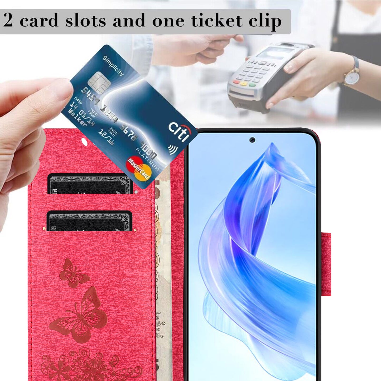For Honor 90 Lite 5G / X50i 5G Butterflies Flower Imprinting Stand Phone Cover Leather Wallet Case