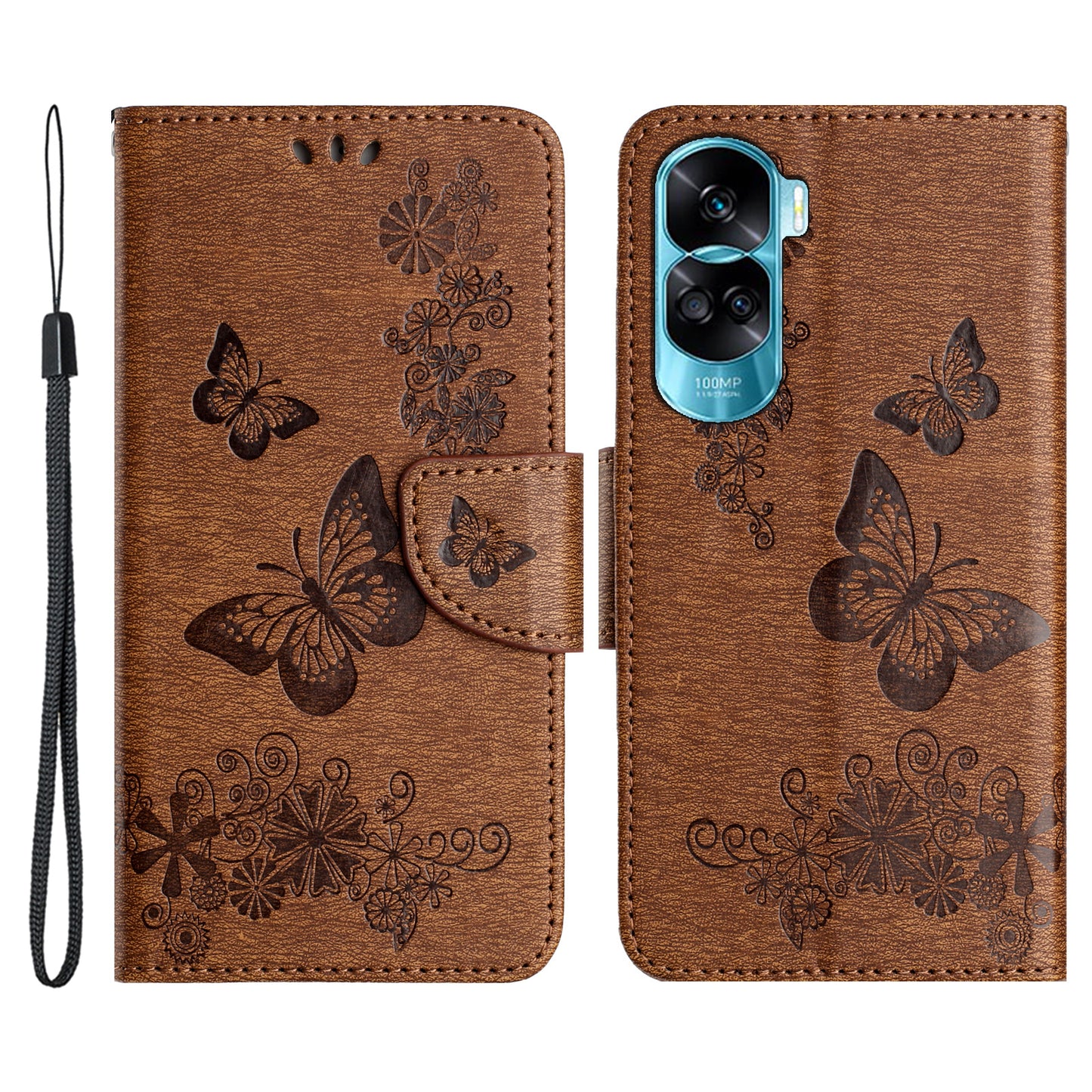 For Honor 90 Lite 5G / X50i 5G Butterflies Flower Imprinting Stand Phone Cover Leather Wallet Case