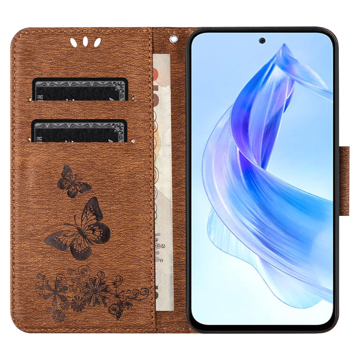 For Honor 90 Lite 5G / X50i 5G Butterflies Flower Imprinting Stand Phone Cover Leather Wallet Case