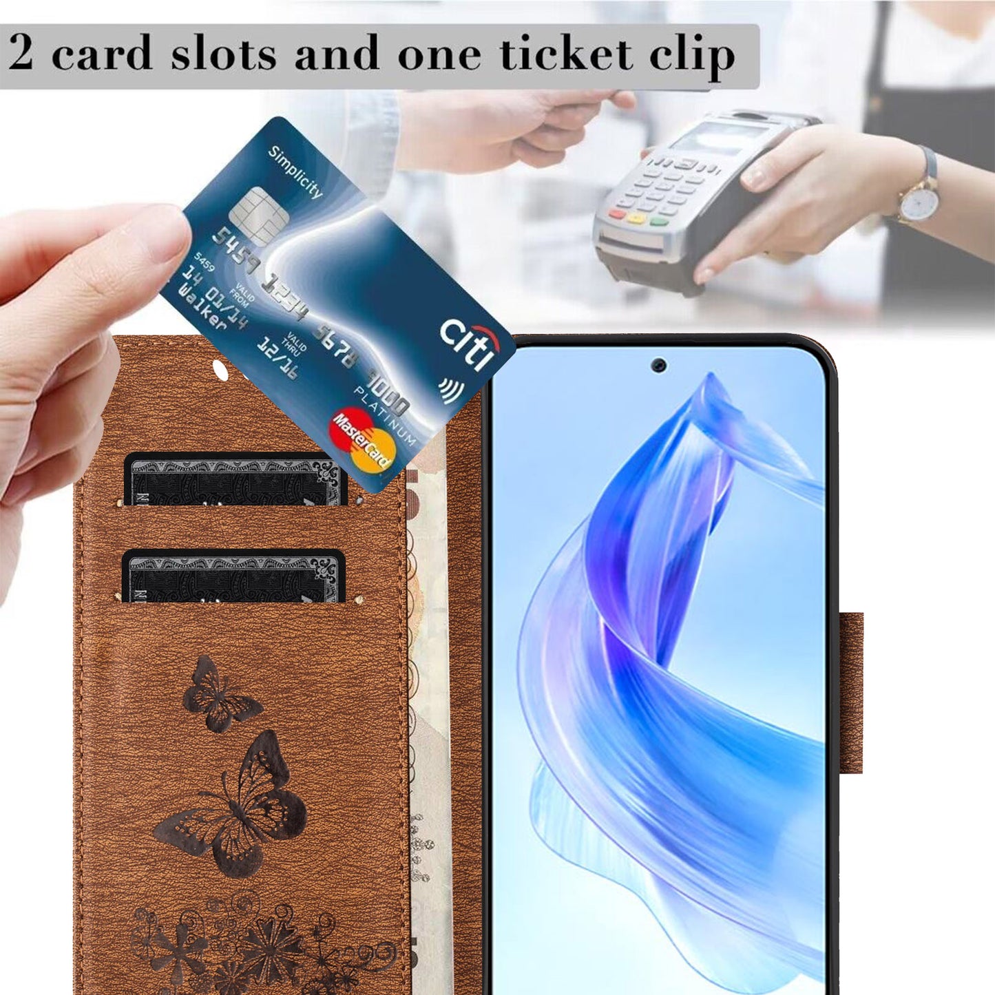 For Honor 90 Lite 5G / X50i 5G Butterflies Flower Imprinting Stand Phone Cover Leather Wallet Case