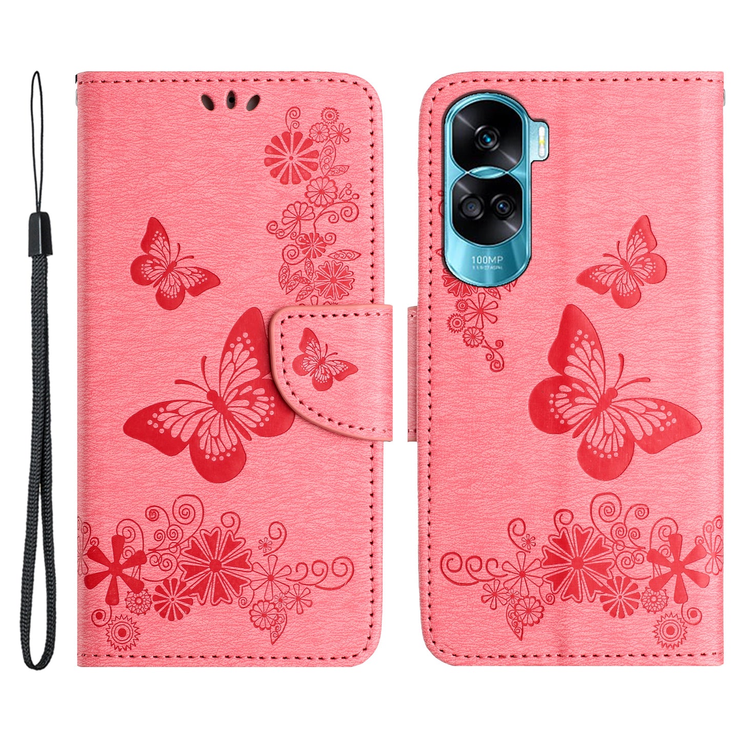 For Honor 90 Lite 5G / X50i 5G Butterflies Flower Imprinting Stand Phone Cover Leather Wallet Case