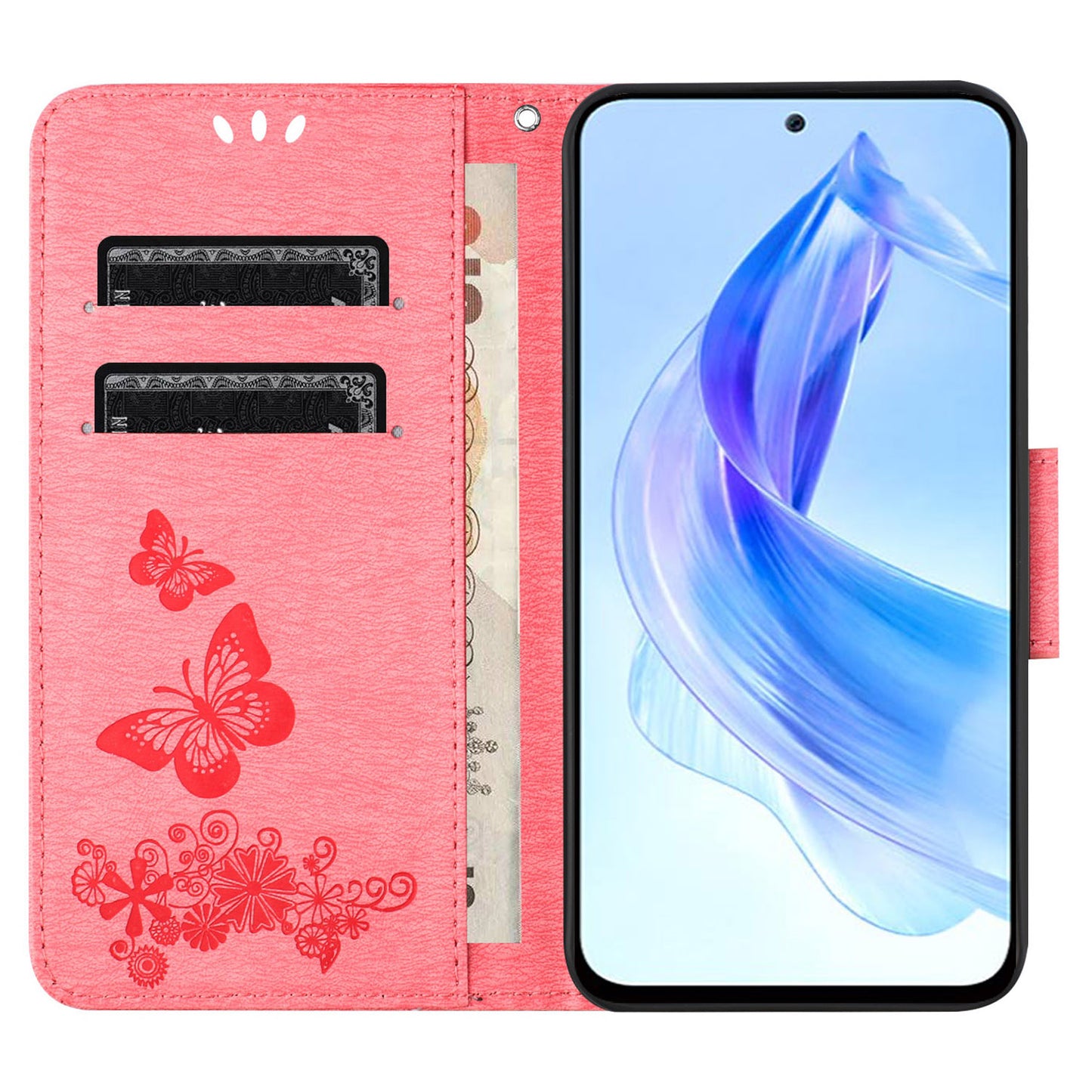 For Honor 90 Lite 5G / X50i 5G Butterflies Flower Imprinting Stand Phone Cover Leather Wallet Case