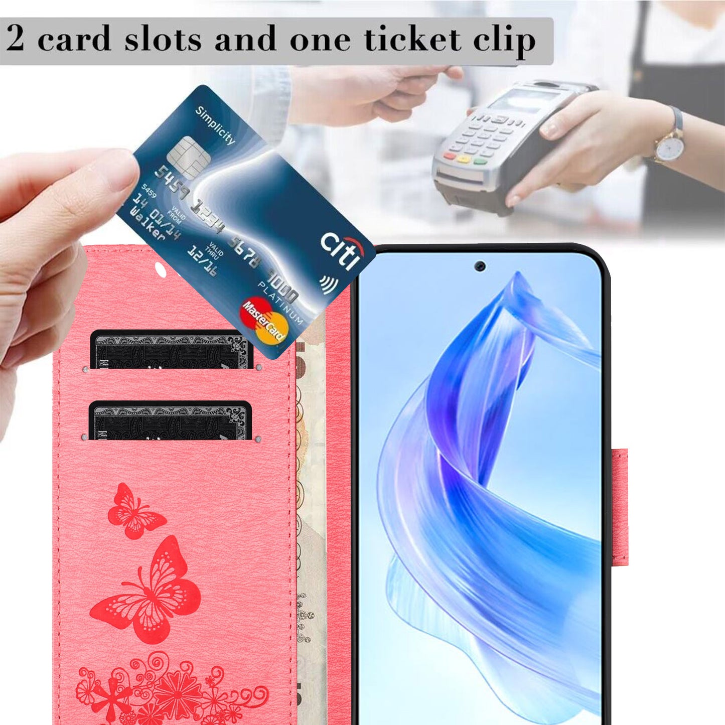 For Honor 90 Lite 5G / X50i 5G Butterflies Flower Imprinting Stand Phone Cover Leather Wallet Case