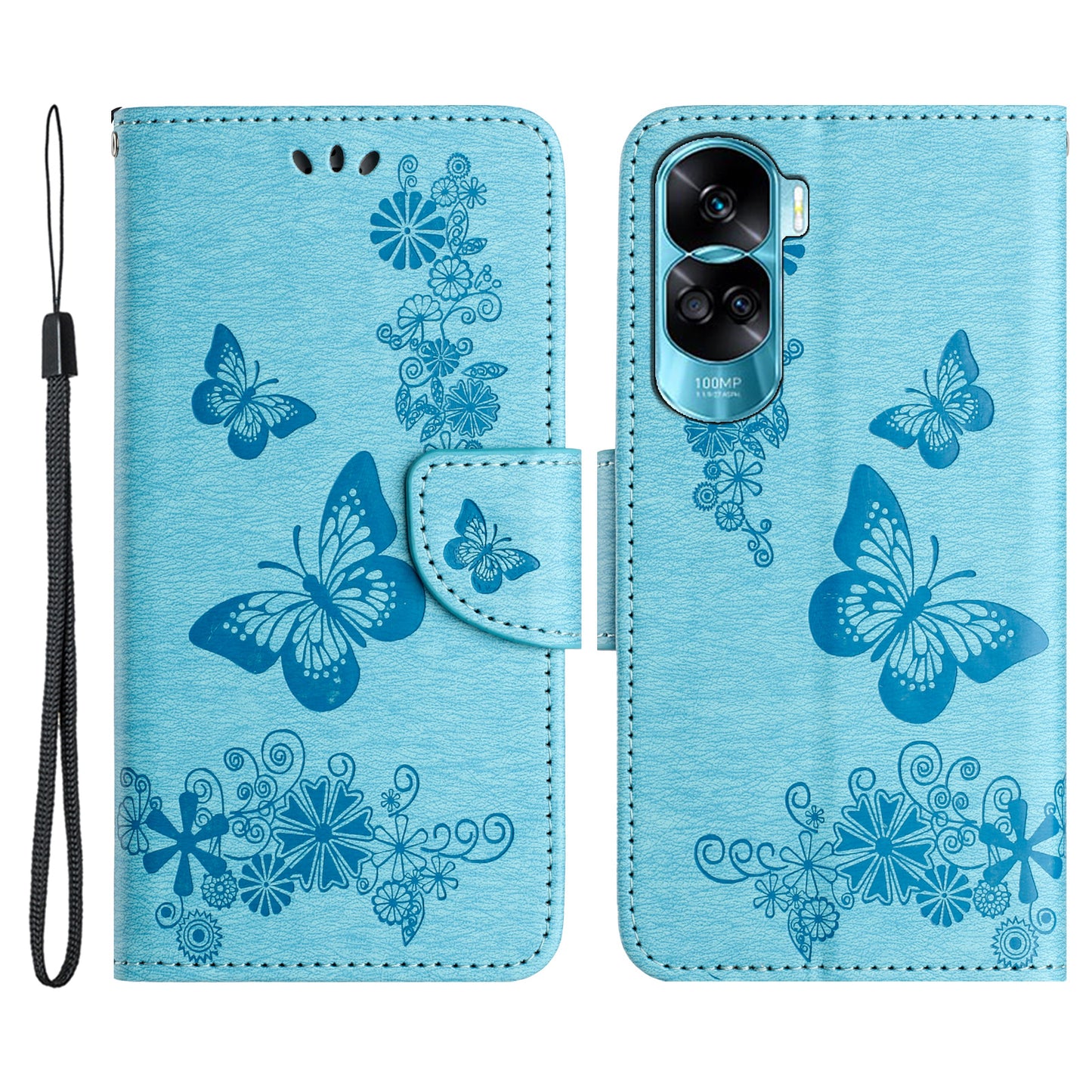 For Honor 90 Lite 5G / X50i 5G Butterflies Flower Imprinting Stand Phone Cover Leather Wallet Case