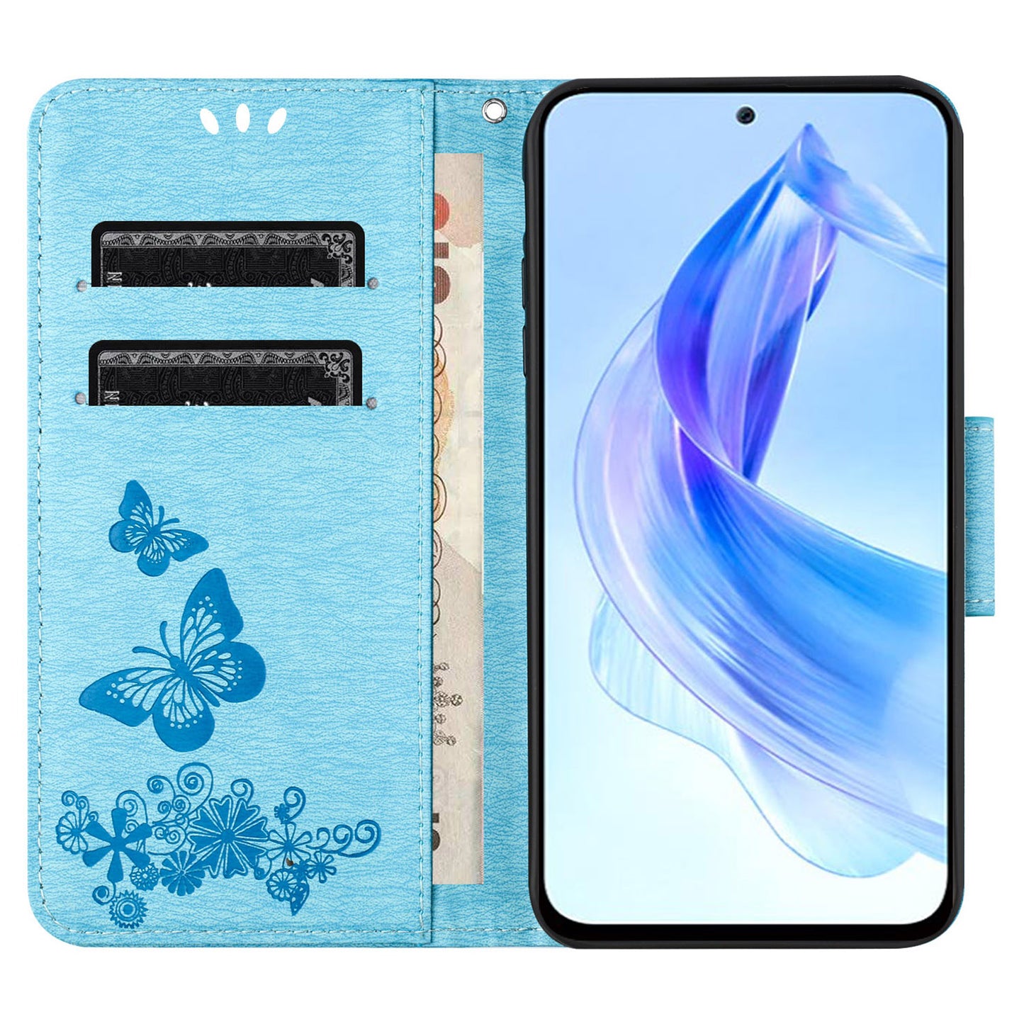 For Honor 90 Lite 5G / X50i 5G Butterflies Flower Imprinting Stand Phone Cover Leather Wallet Case